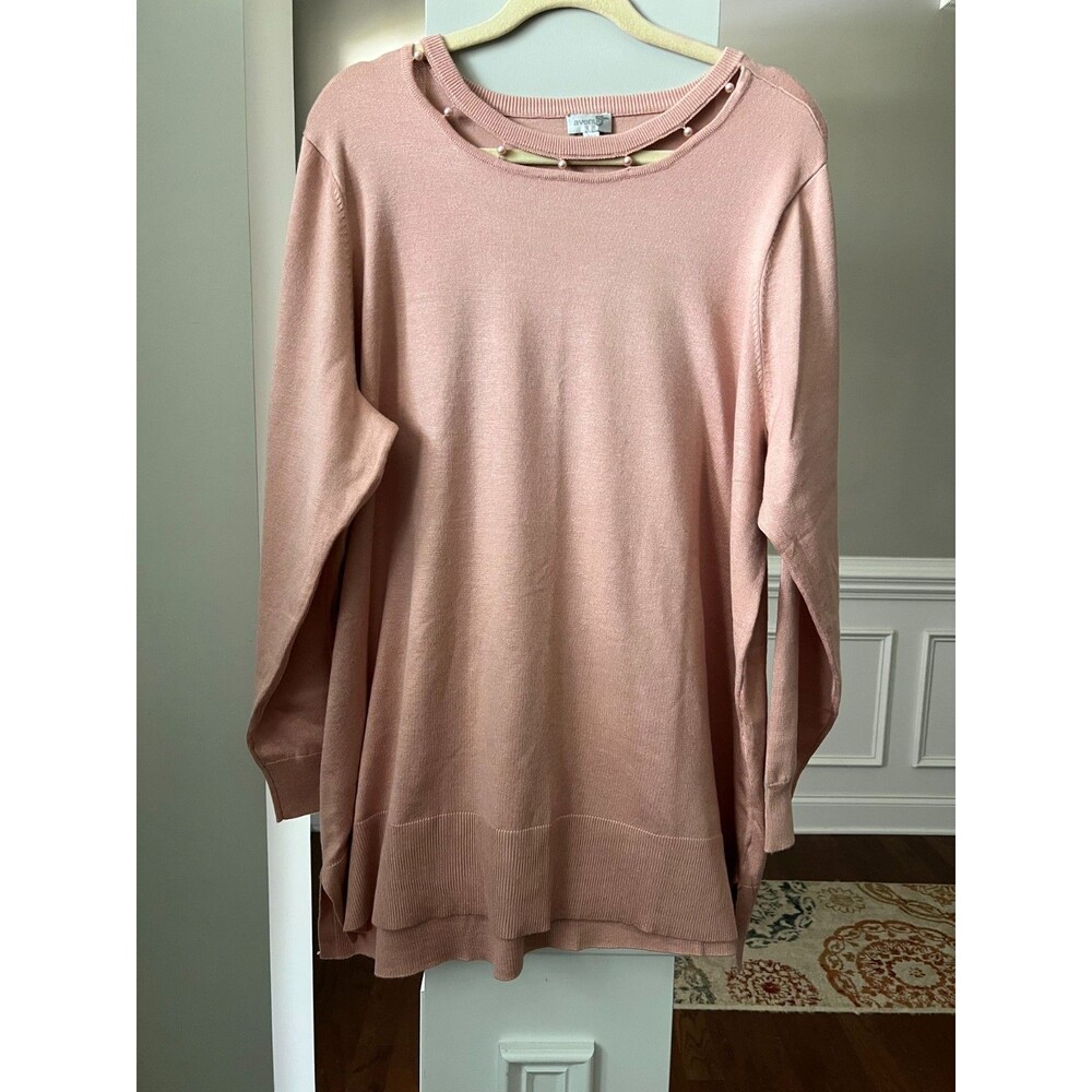 Avenue Crew Neck Sweater w/Faux Pearl Trim Pink Sz 22/24 NWT